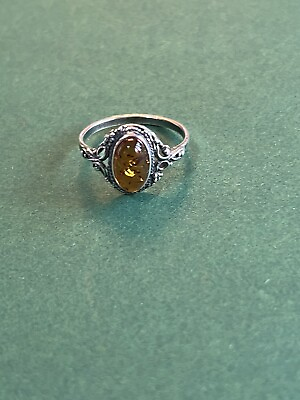 #ad 789 Sterling Silver Brown Amber Ring GBP 20.00