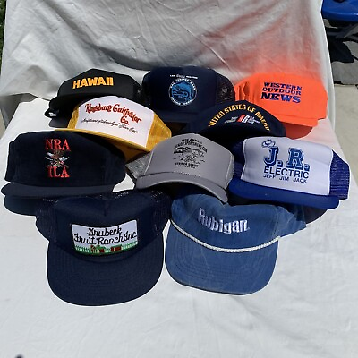 #ad 10 Vintage Hat Cap Lot Trucker Snap Back Strap Mesh 80s 90s Y2K Reseller Bundle $39.95