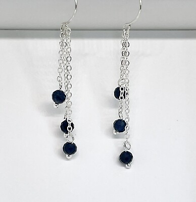 #ad Natural Sapphire Earrings 4mm Metal Iron Hook Colour Silver $10.99