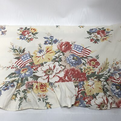 #ad Ralph Lauren Dylan#x27;s Grove Floral with Flags Flat Sheet Queen Ruffled Top $103.20