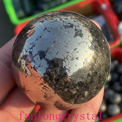 #ad 1pc Natural Pyrite Carved sphere quartz crystal Ball Reiki Healing 40mm $13.72