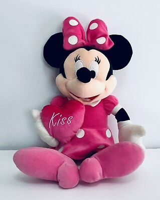 #ad Disney Minnie Mouse Pink Kiss Heart Valentine 18quot; Plush Stuffed Toy EUC $13.99