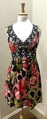 #ad Nanette Lepore Beaded 100% Silk Floral Sleeveless Dress Lined Sz 4 S NEW $45.00