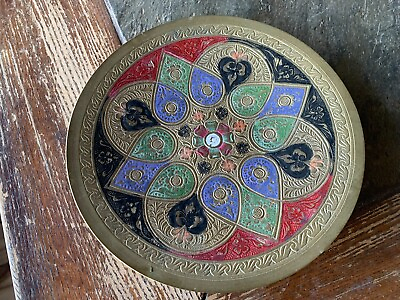#ad Vintage Brass Wall Hanging Plate India Wall 7 inches Assorted Color Charger $15.19