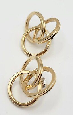 #ad Vintage 14K Earrings Yellow Gold Triple Ring Knot Interlocking Handmade Large 5g $318.36