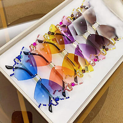 #ad Luxury Diamond Butterfly Sunglasses Lense Rimless Oversized Eyewear $10.48