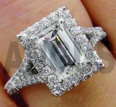 #ad 2.56ct Emerald Anniversary Halo Bridal MOISSANITE Engagement Ring 14k White Gold $319.99
