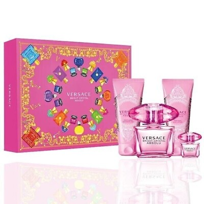 #ad Versace Bright Crystal Absolu Perfume4 PCS Gift Set 3.4 OZEDP B L SG0.33 OZ $89.00