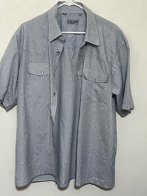 #ad Desire Collection Men’s Western Shirt Size L Pearl Snap Blue White Stripes $17.00