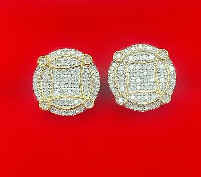 #ad DEAL 10K Gold Real Pave Diamonds Cluster Studs Earring 0.45 CT $299.00