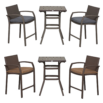 #ad 3Pc Rattan Wicker Bistro Set Patio Bar Table Chair Stool Garden $209.99