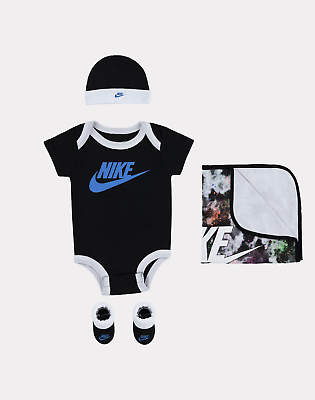 4 Piece Nike Baby Gift Set 0 6 Months Black Blanket Booties Hat B61 MP $24.85