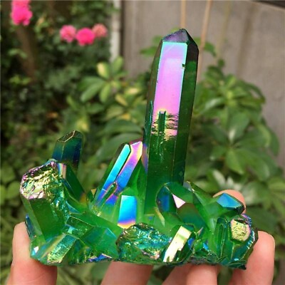 #ad Angel Aura Green Crystal Cluster Natural Quartz Mineral Healing Home Decoration $14.99