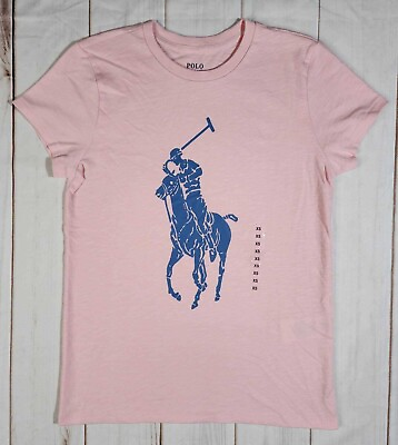 #ad NWOT Polo Ralph Lauren Womens T Shirt Pink XS Graphic Big Pony Blue Tee $17.99