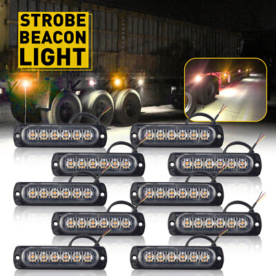 #ad 10pcs LED 6 Amber Side Grill Marker Light Strobe Bar Kit Tow Truck Flashing Lamp $27.99