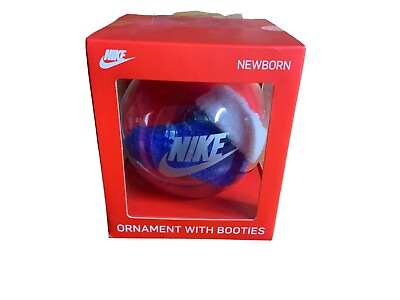 #ad Nike Package Gift Ornament Newborn Booties Blue amp; White W silver Nike Logo New $14.00