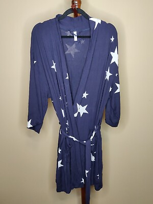 #ad Gap Body women#x27;s M L bathrobe blue with gray stars ties in front pockets $19.95