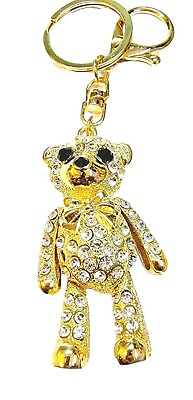 #ad Rhinestone Teddy Bear Keychain Moveable Limbs Crystal Paved Clip Bling Gift $19.00