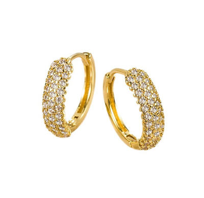#ad Women 925 Sterling Silver Gold Wide Band CZ Huggie Hoop Earrings 14mm Gift I82 $4.95