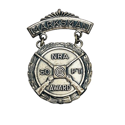 #ad Vintage NRA Marksman 50 FT Qualification Medal Award Blackinton Silver Tone $9.89