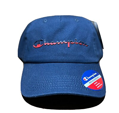 #ad Champion Hat Navy Blue Cap Logo Adjustable Unisex Ball Cap Red White Baseball $11.87