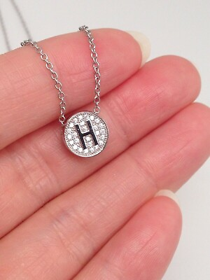 #ad Round Cz Initial Letter H Necklace 925 Sterling Silver Pendant Womens 8.5mm 18quot; $22.95