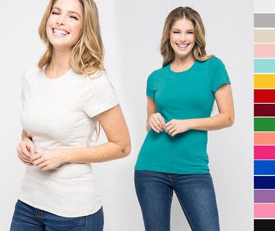 Women#x27;s Premium Basic Tee T Shirt Soft Cotton Short Sleeve Crew Neck Solid Top $11.99