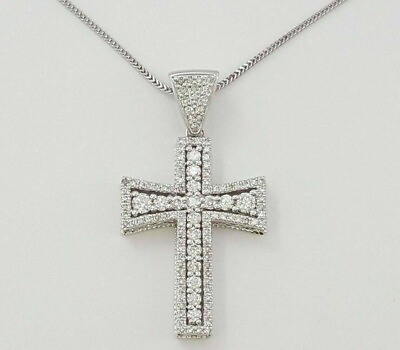#ad Cross Pendant 3 Ct Round Cut Lab Created Diamond Chain In 14K White Gold Plated $124.99