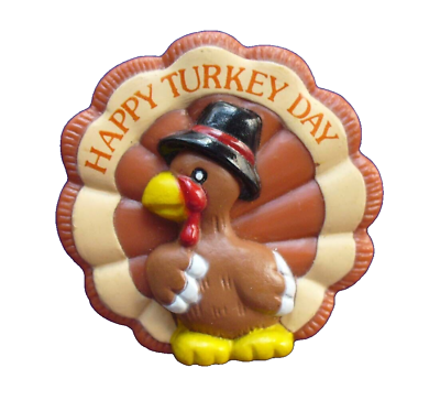 #ad Russ PIN Thanksgiving Vintage TURKEY Pilgrim HAPPY DAY 1980s Brooch BROWN $8.97