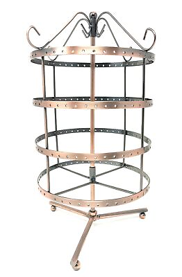 #ad 4 Tiers Copper Color Rotating 92 Pairs Earring Holder Necklace Organizer Stand $20.40