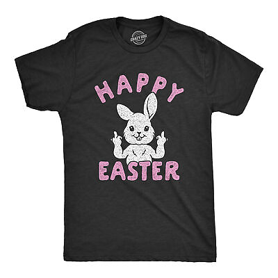 #ad Mens Happy Easter Middle Finger T Shirt Cute Funny Offensive Bunny Hilarious Top $6.80