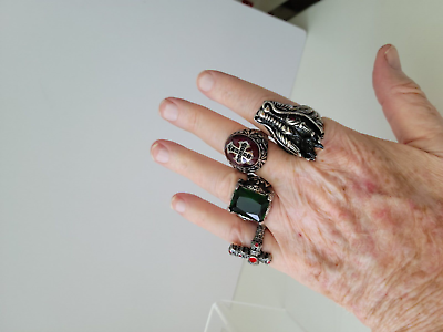 #ad Men#x27;s jewelry rings Dragon amp; Crosses st. for 1 hand approximate sizes 9 10 12 $35.00