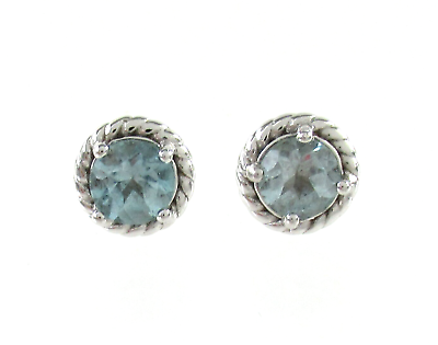 #ad .925 Sterling Silver Blue Topaz Earrings Round Stud Braided Rope $19.96
