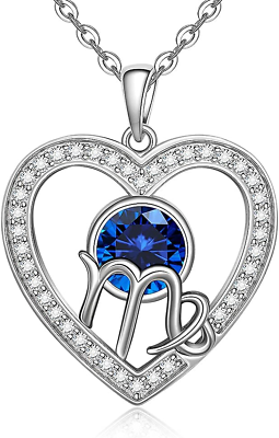 #ad Heart Virgo Libra Necklace Sterling Silver Necklaces for Women Sapphire Septembe $40.87