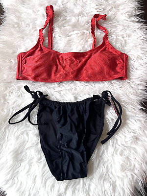 #ad Xhilaration Womens Jr#x27;s XL Bikini Set Orange Black Swimwear $13.79