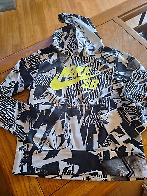 #ad Nike Sweater Boys 8 To 10 Y Old Black White SB Pullover Hoodie Skate Youth Kids $14.99