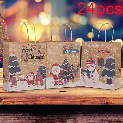 #ad 24 Packs Paper Bags with Handles Bulk 8.7quot;×7quot;×3.3quot; Gift Bags Multiple Uses $16.85