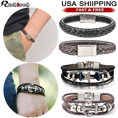 #ad #ad Multilayer Leather Bracelet Braided Men’s Women’s Wristband Bangle Jewelry Steel $5.91