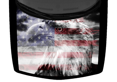 #ad Grayscale Bald Eagle USA American Flag Truck Hood Wrap Vinyl Car Graphic Decal $104.05