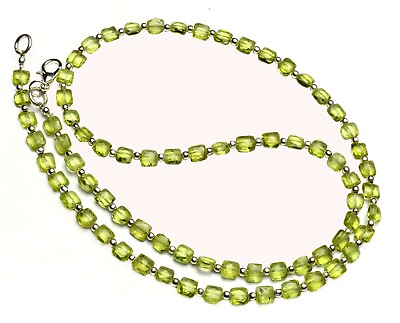 #ad Natural Gem Olive Green Peridot 4.5mm Size Faceted Cushion Beads Necklace 20quot; $14.80