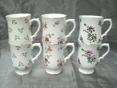Royal Victoria Set of 6 4 5 8quot; Pedestal Mugs 3 Different Florals ROV 7 8 12 EUC $24.95