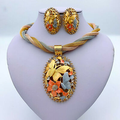 New Women African Jewelry set Necklace Ring earring Gold Wedding Crystal Plated $16.00