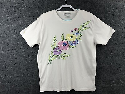 Victoria Woman 1X Top White Short Sleeve with Floral Sequin Embroidered Shirt $17.99