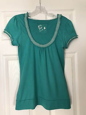 #ad L.e.i. Juniors Hoodie Top Short Sleeve Scoop Neck Green Large A4 $10.00