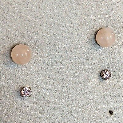 #ad Pink CZ amp; Round Rose Quartz Stud Earrings Two Pairs Pierced $9.00