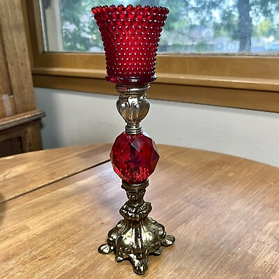 #ad Hollywood Regency Faceted Red Lucite amp; Gold Candle Holder with Votive Holder $25.00