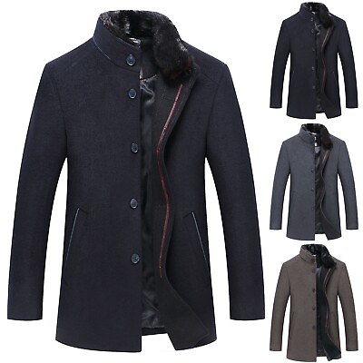 #ad Men#x27;s Stand Collar Woolen Coat Business Casual Woolen Jacket Insulated for Men $63.21