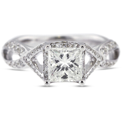 #ad 1.55ct E SI2 Radiant Natural Diamonds 18k White Gold Vintage Side Stone Ring $3109.60