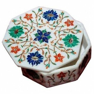 #ad Octagon Marble Trinket Box Gemstone Inlay Work Decorative Box from Handicrafts $180.00