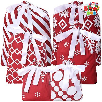 #ad Syncfun Red Christmas Fabric Gift Bags Christmas Goody Bags Xmas Party Favors $14.99